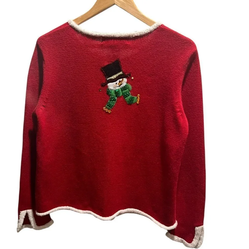 🎄 Heirloom Collectibles Christmas Snowman Cardigan Sweater – Women’s Small